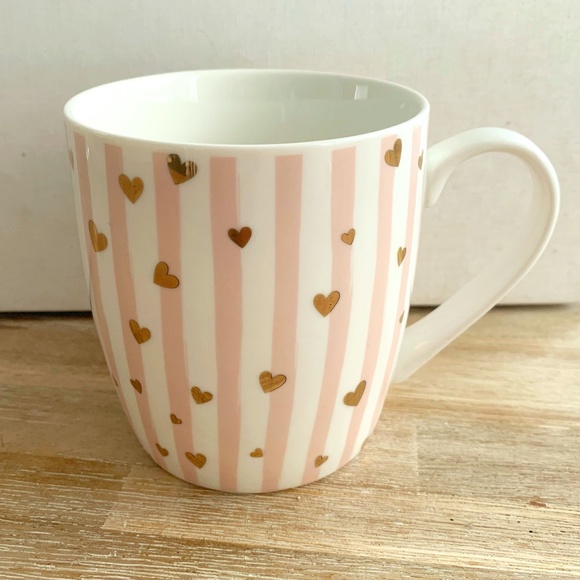 Add on item $5 Coco + Lola Pink White Stripe Gold Heart Mug Valentines Day - Picture 2 of 8